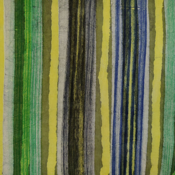 Pure Cotton Multiblock Brush Dabu Shades Of Green Blue Yellow Hand Block Print Fabric