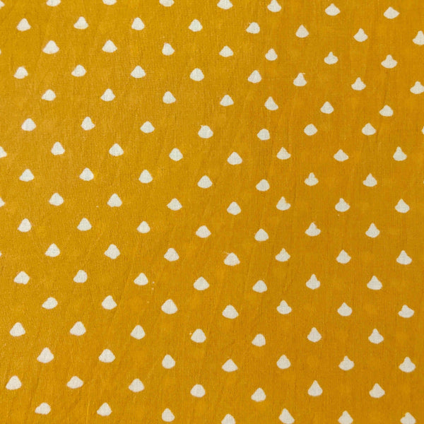 Pure Cotton Mustard Dabu With Tiny Dots Hand Block Print Fabric