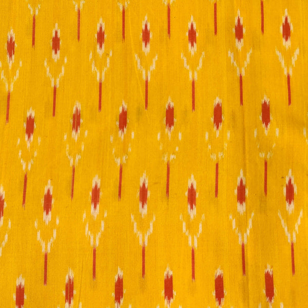 Pure Cotton Mustard Fine Mercerised Ikkat With Cream Plant Weave Woven Fabric