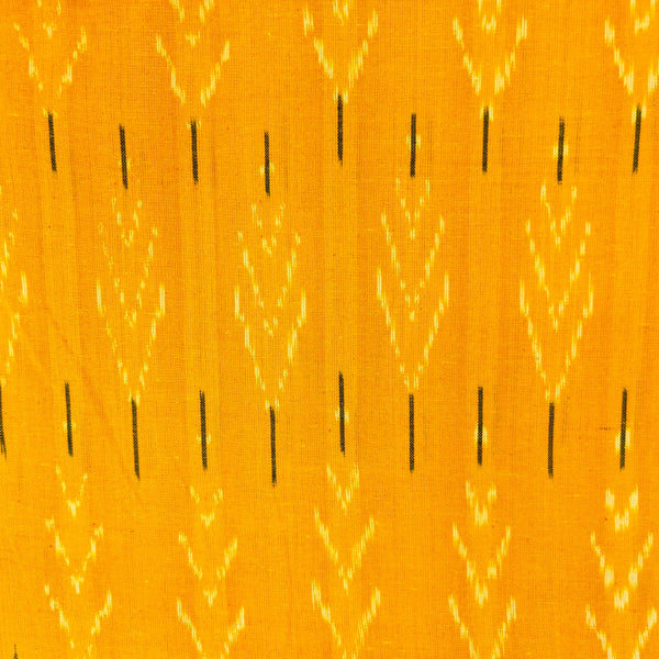 Pure Cotton Mustard Ikkat With Cream And Green Tree Weave Woven Fabric