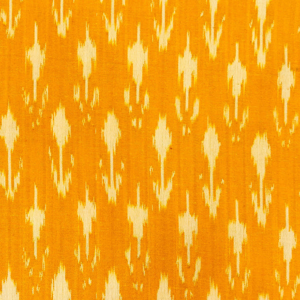 Pure Cotton Mustard Ikkat With Cream Plant Weave Hand Woven Fabric