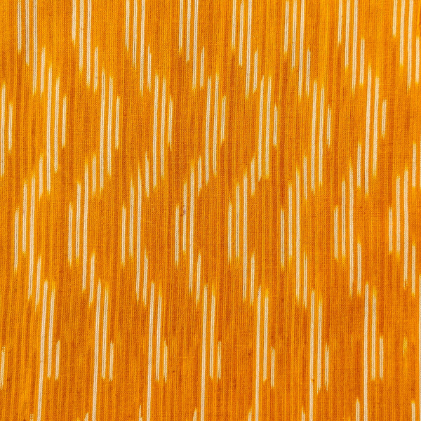 Pure Cotton Mustard Ikkat With Cream Wavy Stripes Weave Woven Fabric