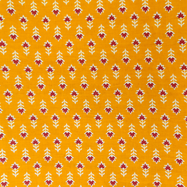 Pure Cotton Mustard Screen Print With Tiny Cream Maroon Motifs