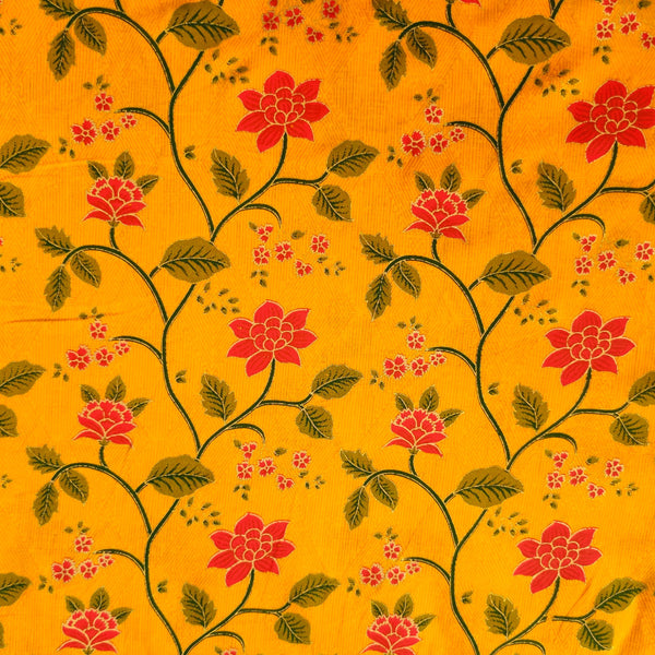 Pure Cotton Mustard With Flower Jaal Screen Print Fabric