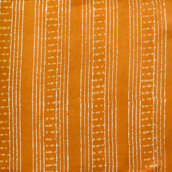 Pure Cotton Mustard Dabu With Simple Patterned Stripes Hand Block Print Fabric