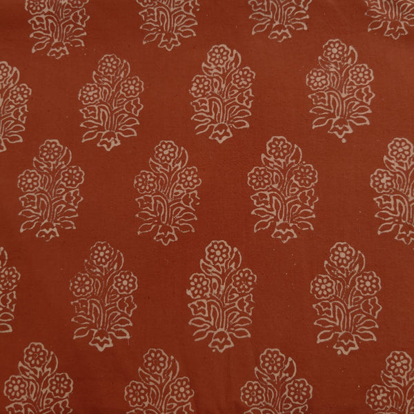 Pure Cotton Napthol Discharge Brown With Cream Mughal Motifs Hand Block Print Fabric