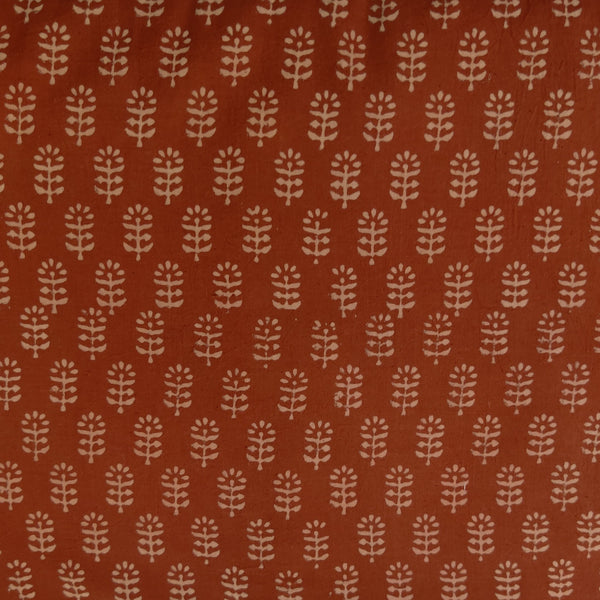 Pure Cotton Napthol Discharge Brown With Cream Small Motifs Hand Block Print Fabric