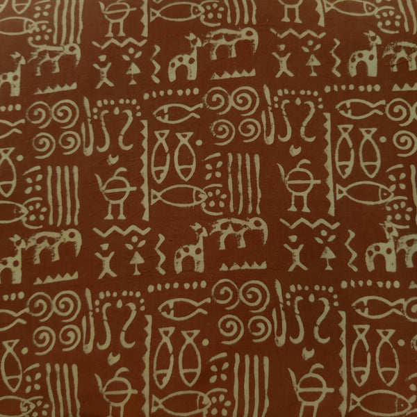 Pure Cotton Napthol Discharge Brown With Tribal Hand Block Print Fabric