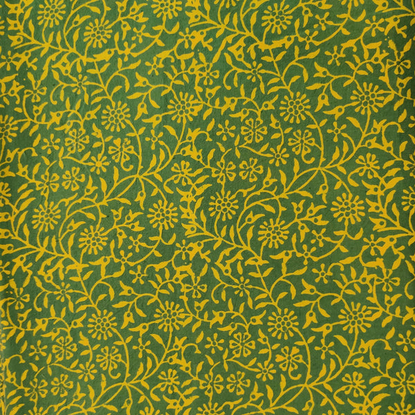 Pure Cotton Napthol Discharge Grey Green With Yellow Jaal Hand Block Print Fabric