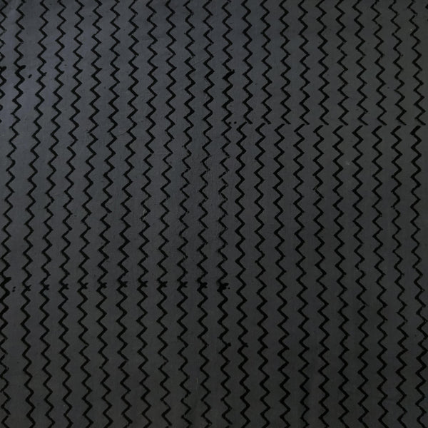 Pure Cotton Napthol Discharge Grey With Black Zig Zag Hand Block Print Fabric