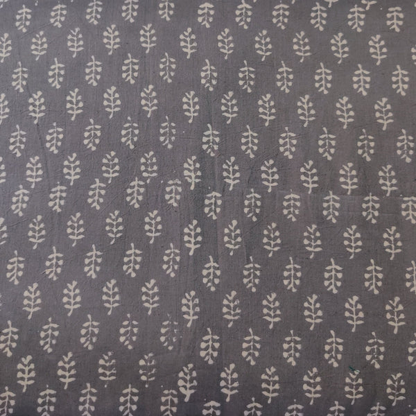 Pure Cotton Napthol Discharge Grey With Cream Plant Motifs Hand Block Print Fabric