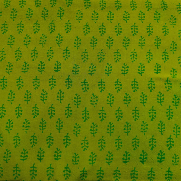 Pure Cotton Napthol Discharge Light Green With Dark Green Leafy Plant Hand Block Print Fabric