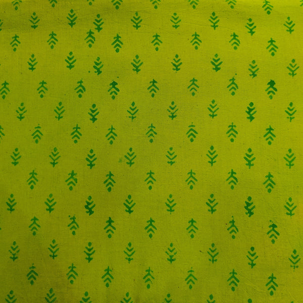 Pure Cotton Napthol Discharge Light Green With Dark Green Simple Motifs Hand Block Print Fabric