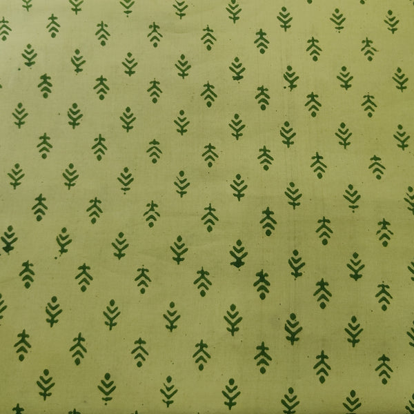 Pure Cotton Napthol Discharge Pale Green With Simple Dark Green Motifs Hand Block Print Fabric