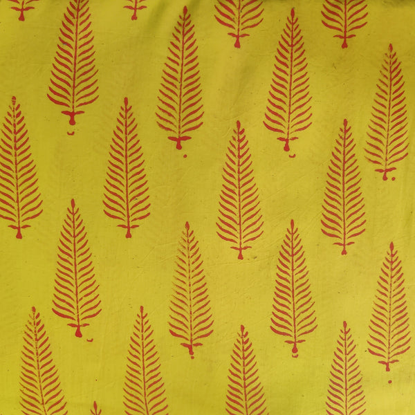 Pure Cotton Napthol Discharge Yellow With Mango Fern Motifs Hand Block Print Fabric