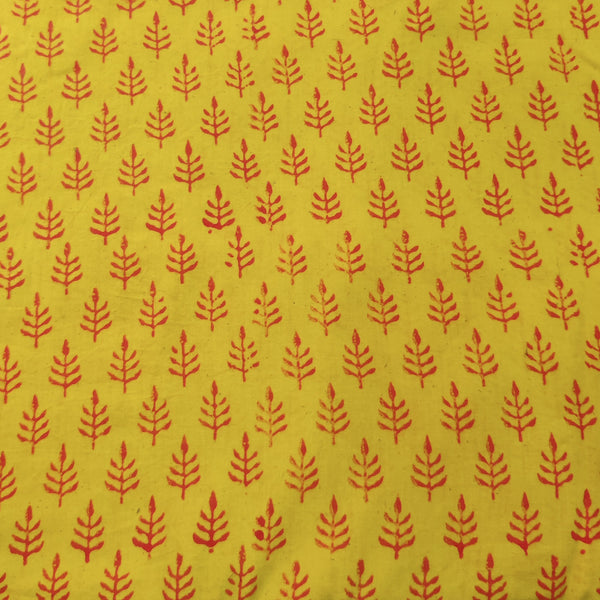 Pure Cotton Napthol Discharge Yellow With Mango Motifs Hand Block Print Fabric