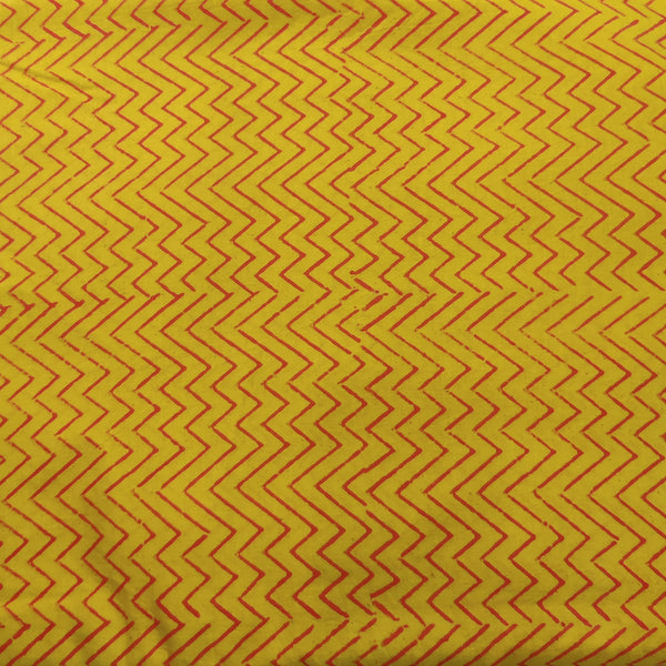 Pure Cotton Napthol Discharge Yellow With Mango Zig Zag Hand Block Print Fabric