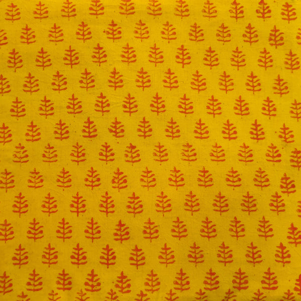 Pure Cotton Napthol Discharge Yellow With Orange Plant Hand Block Print Fabric