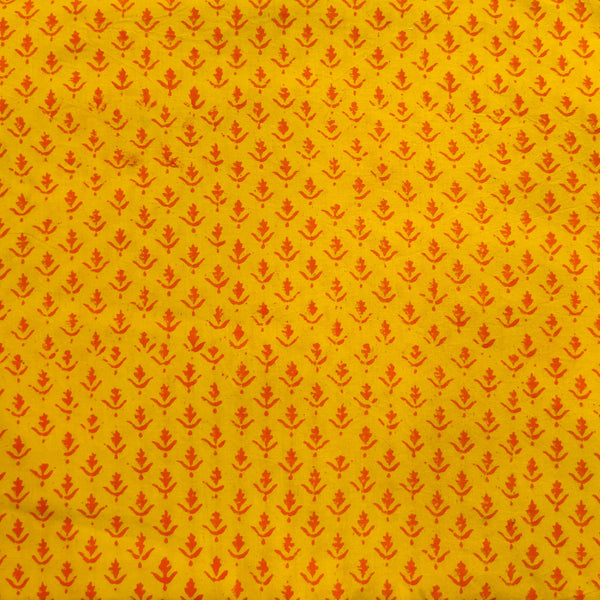 Pure Cotton Napthol Discharge Yellow With Tiny Orange Motif Hand Block Print Fabric