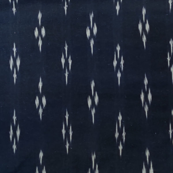 Pure Cotton Navy Blue Ikkat With Light Grey Four Point Weaves Woven Fabric