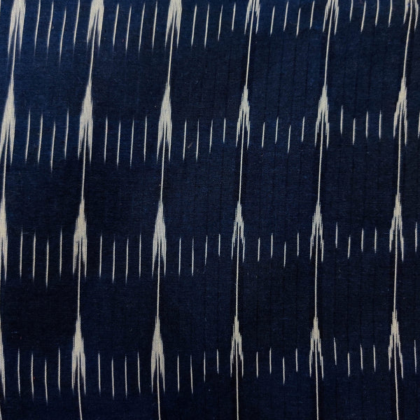 Pure Cotton Navy Blue Ikkat With Off White Stripe Weave Hand Woven Fabric