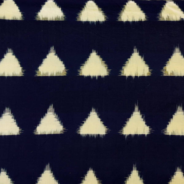 Pure Cotton Navy Blue Special Double Ikkat With Cream Triangles Woven Fabric