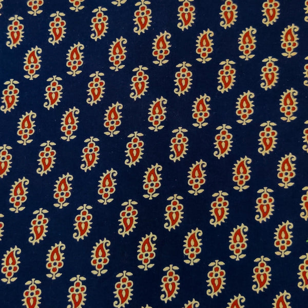 Pure Cotton Navy Screen Print With Maroon Kairi Motifs Screen Print Fabric