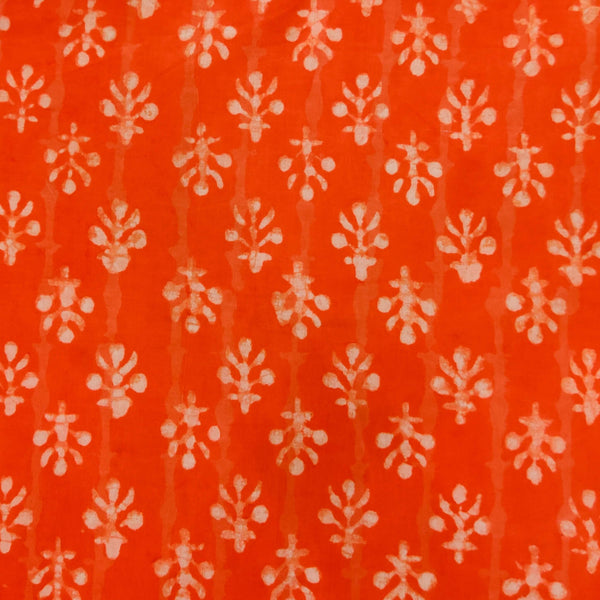 Pure Cotton Orange Dabu With Tiny Cream Motif Hand Block Print Fabric