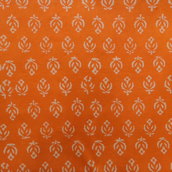 Pure Cotton Orange Discharge With Cream Motifs Hand Block Print Fabric