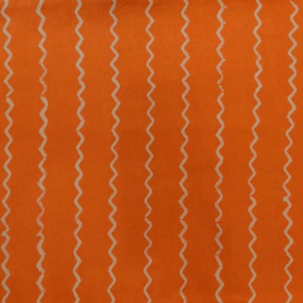 Pure Cotton Orange Discharge With Cream Waves Hand Block Print Fabric