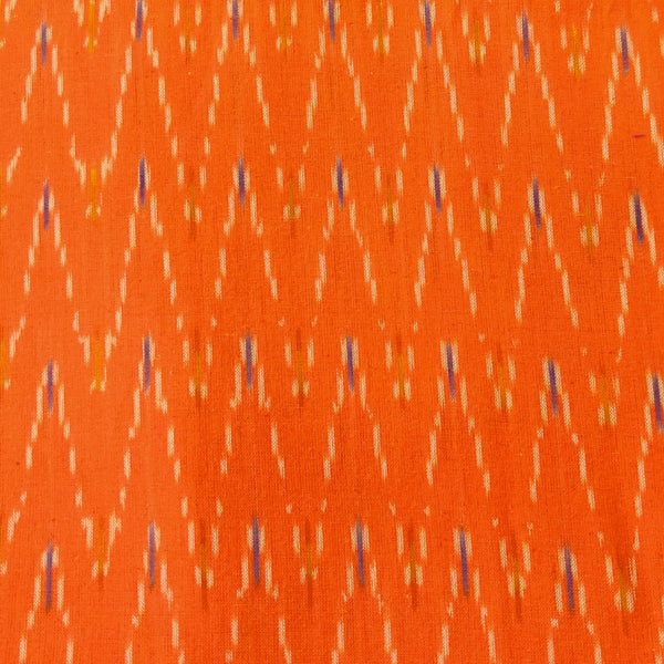 Pure Cotton Orange Ikkat With Cream Zig Zag Weave Woven Fabric