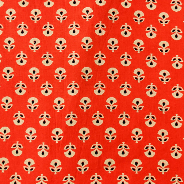 Pure Cotton Orange Screen Print With Cream Tiny Motifs Screen Print Fabric