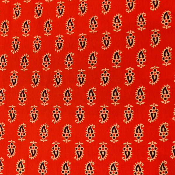 Pure Cotton Orange Screen Print With Maroon Kairi Motifs Screen Print Fabric