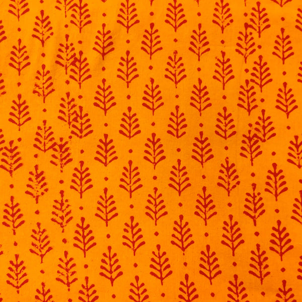 Pure Cotton Orange With Maroon Fern Hand Block Print Fabric