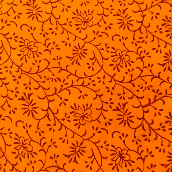 Pure Cotton Orange With Maroon Jaal Hand Block Print Fabric