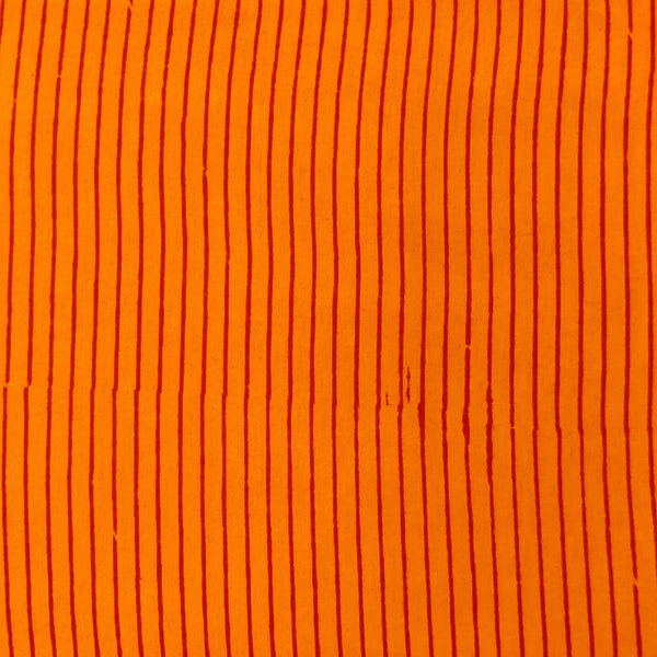 Pure Cotton Orange With Maroon Stripes Hand Block Print Fabric