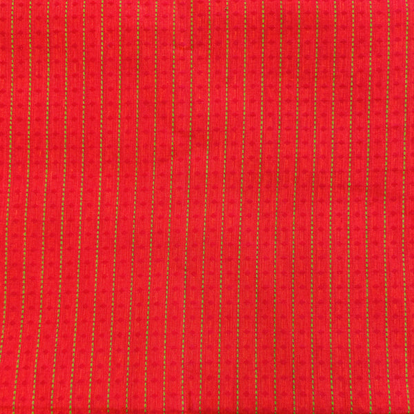 Pure Cotton Orange With Stitch And Tiny Dot Arrow Head Stripes Handloom Fabric