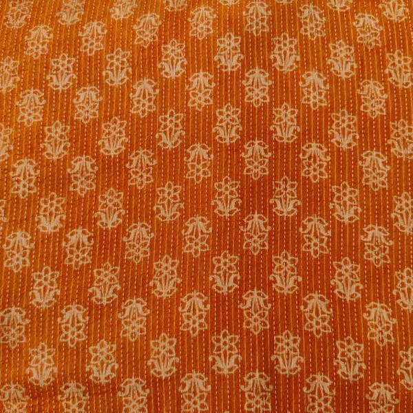 Pure Cotton Orange With White Ulta Phulta Flowers Hand Block Print Fabric