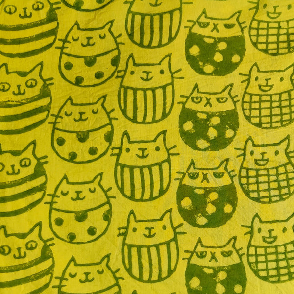 Pure Cotton Organic Dyed Raining Cats And Cats Hand Block Print Fabric