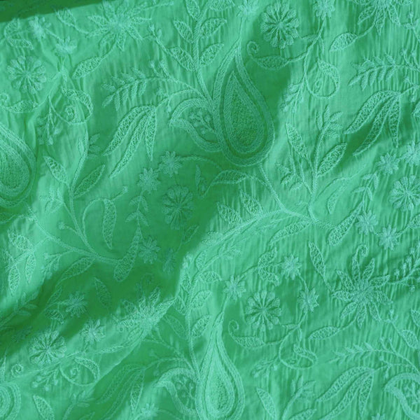 Pure Cotton Pastel Green Self Embroidered Fabric