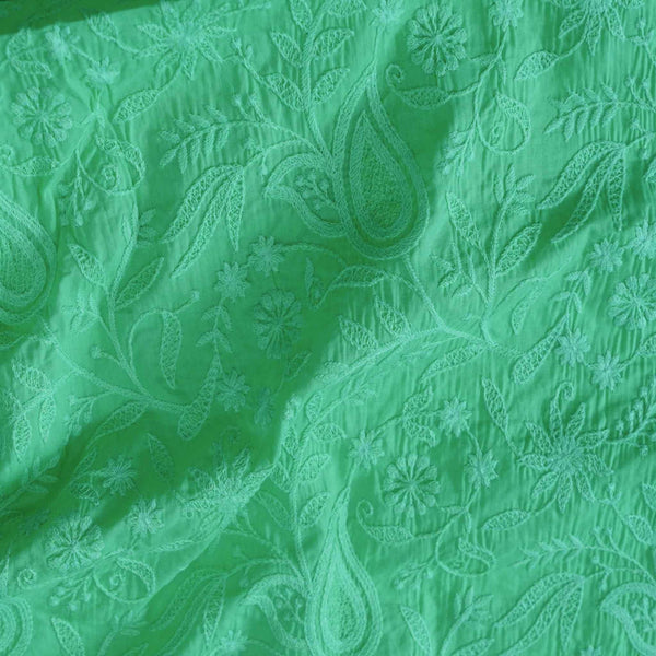 Pre-cut ( 1.5 meter )Pure Cotton Pastel Green Self Embroidered Fabric