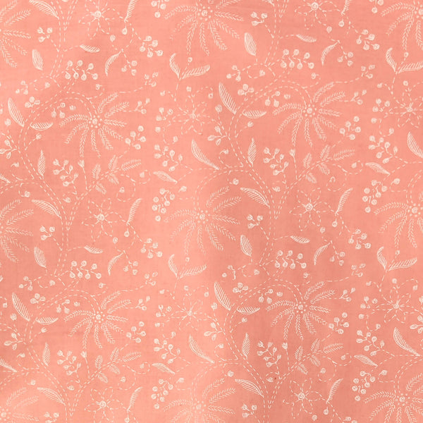 Pure Cotton Pastel Peach With White Jaal Screen Print Fabric