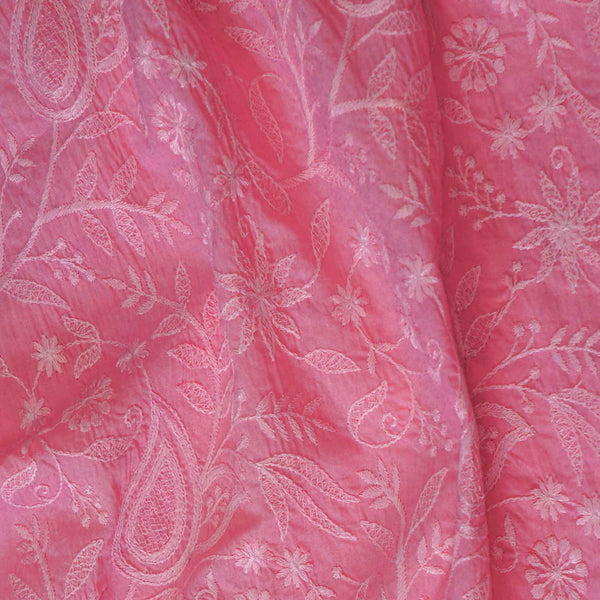 Pure Cotton Pastel Pink Self Embroidered Fabric