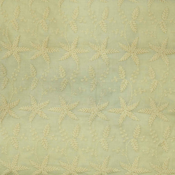 Pure Cotton Pastel Yellow With Floral Hakoba Embroidery Fabric