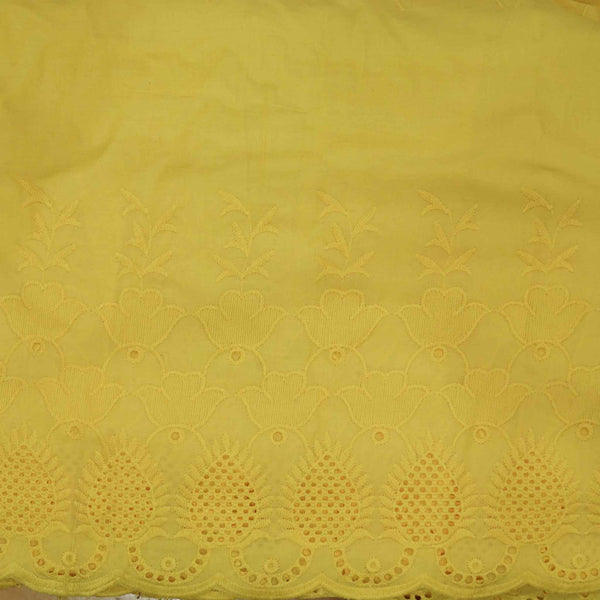 Pure Cotton Pastel Yellow With Hakoba Border At One End Embroidered Fabric