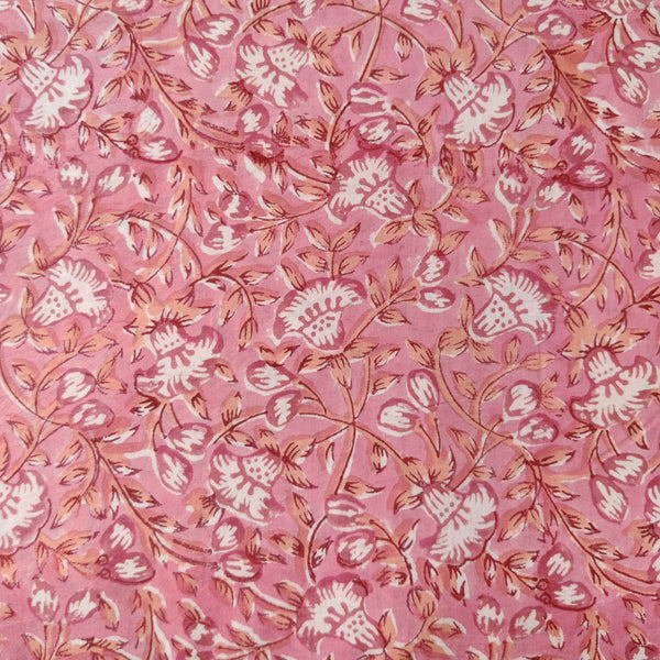 Pure Cotton Peach Pink With Mild Jaal Hand Block Print Fabric