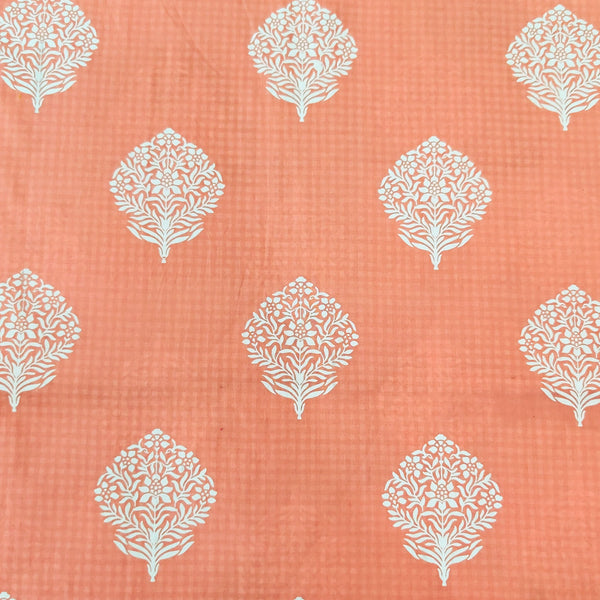 Pure Cotton Peach Screen Print With Beautiful White Motifs Blouse Fabric ( 1 Meter )