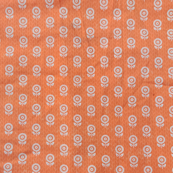 Pure Cotton Peach Screen Print With Tiny White Motifs Hand Block Print Fabric