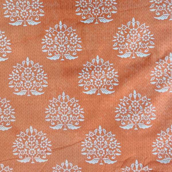 Pure Cotton Peach Screen Print With White Motifs Hand Block Print Fabric