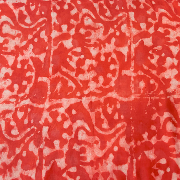 Pure Cotton Peachy Orange Dabu With Abstract Hand Block Print Fabric